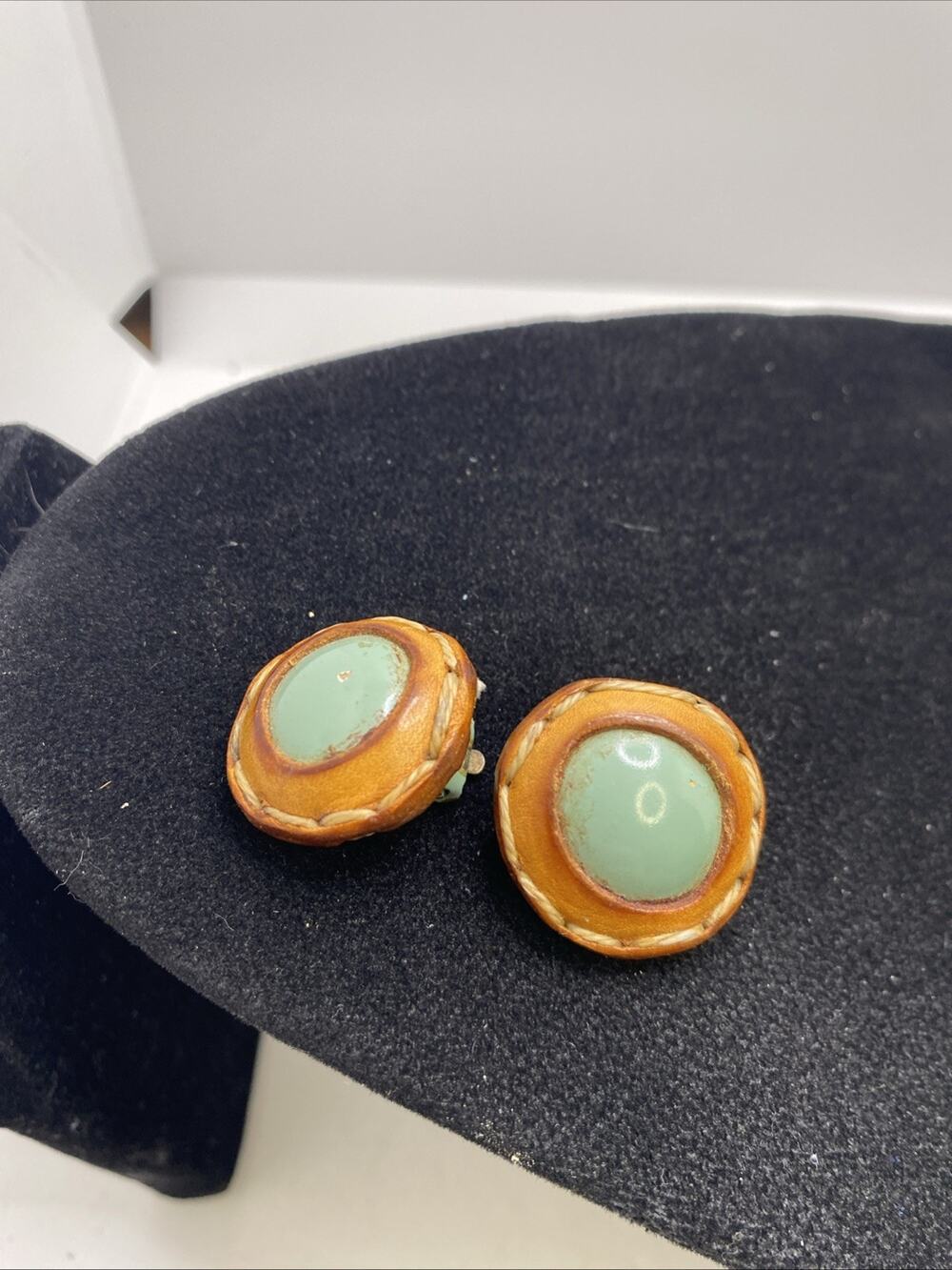 Vintage Native Southwest Leather Hand Made Earring Clips